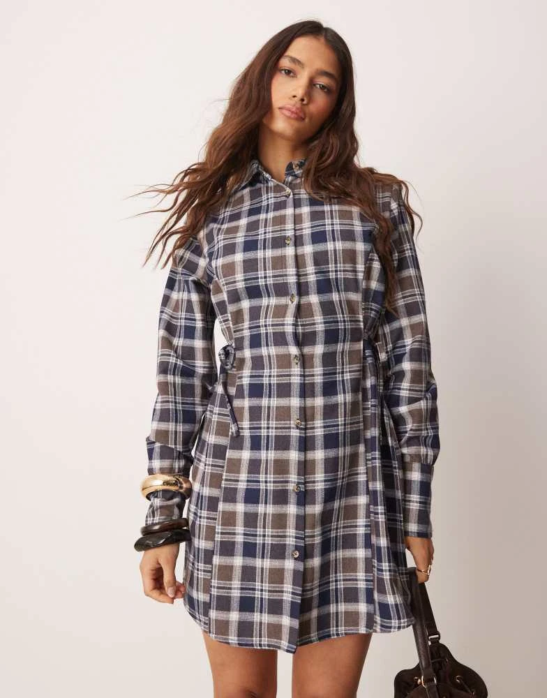 ASOS ASOS DESIGN oversized cinch waist shirt in brushed check 1