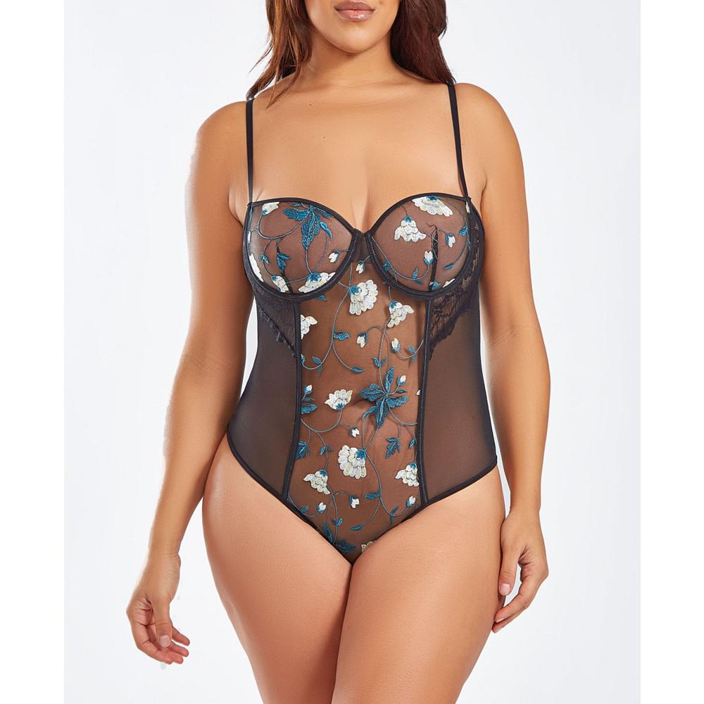 iCollection Plus Size 1 Piece Embroidered Lingerie Bodysuit