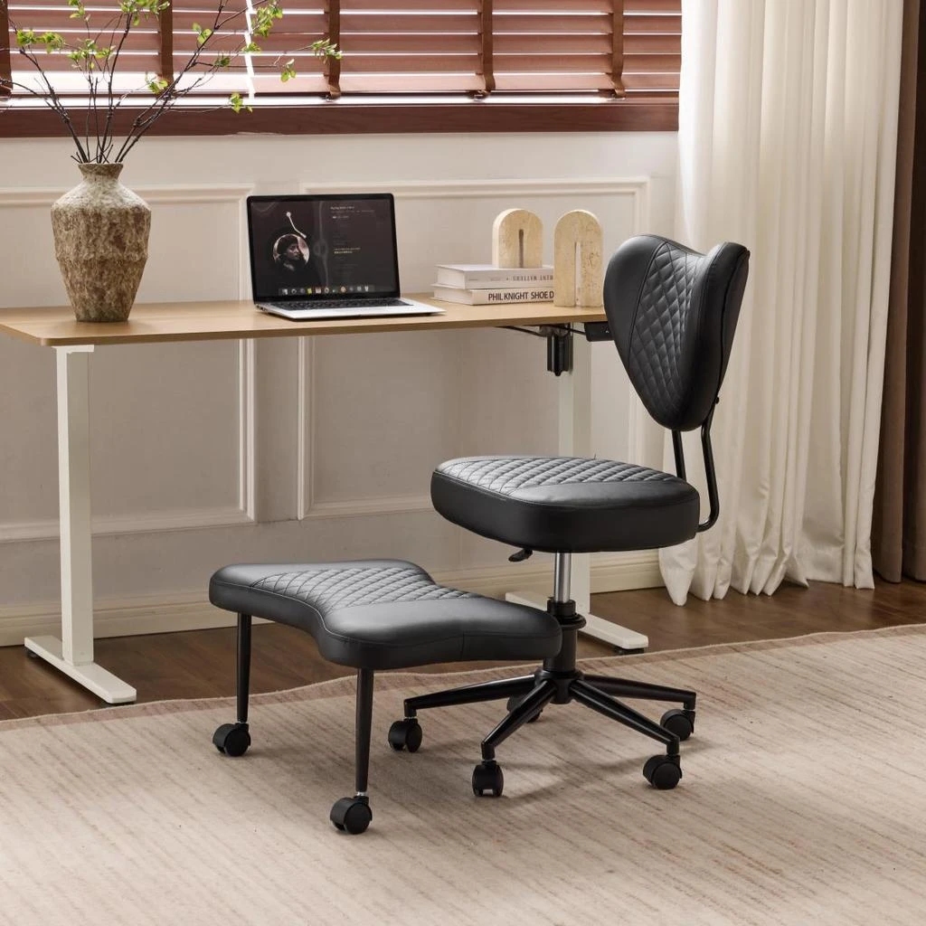 Streamdale Furniture Streamdale Ergonomic Cross-Legged Swivel Chair, Adjustable Height, PU Leather, Black 6