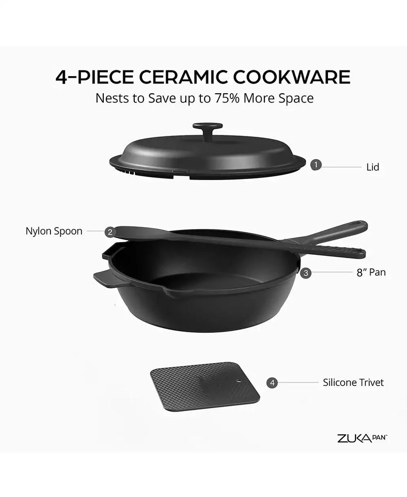 GraniteStone Zuka Ceramic 1.25 Qt. Ceramic 10 in 1 Nonstick Multi-Functional Saute Pan with Lid, Nylon Spoon 2