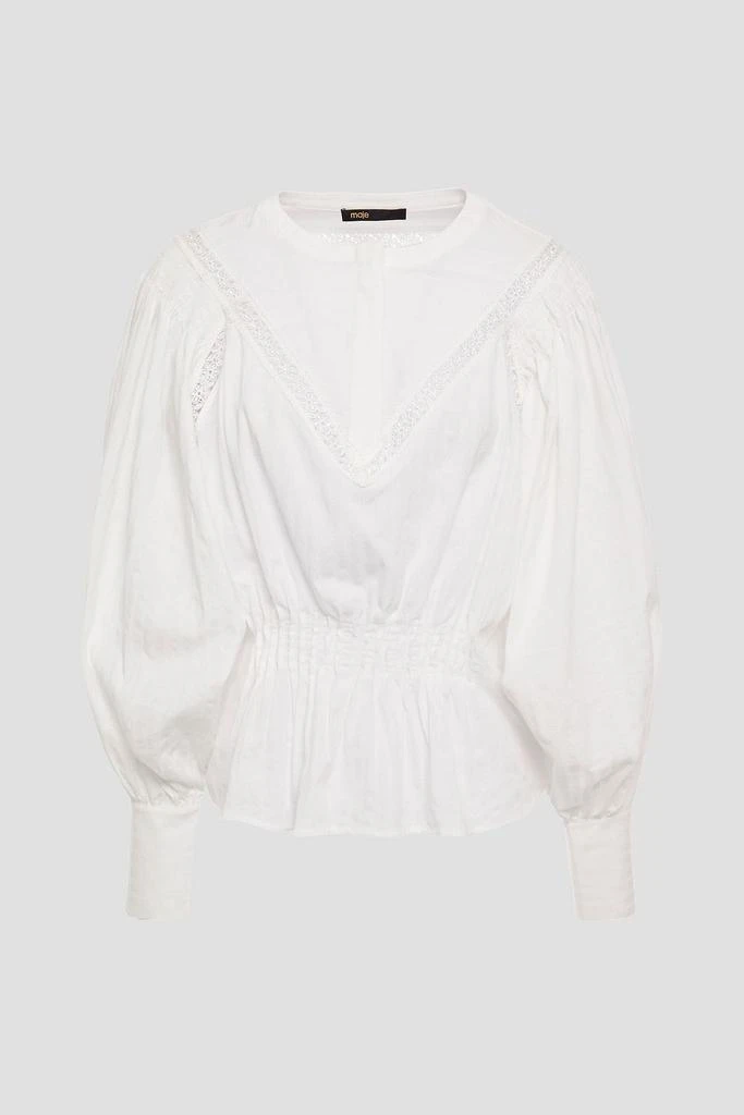 Maje Lace-trimmed shirred cotton blouse 1