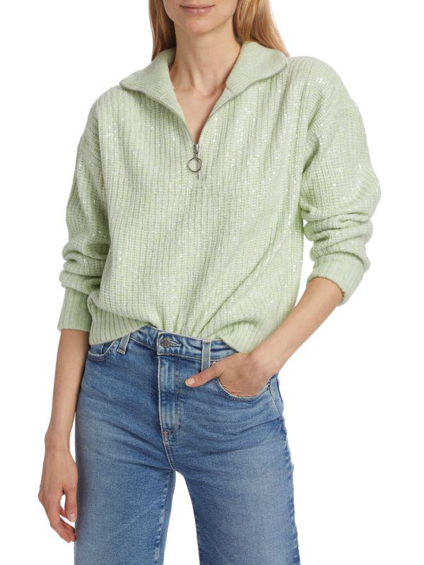 Design History Sequin-Embroidered Quarter-Zip Sweater