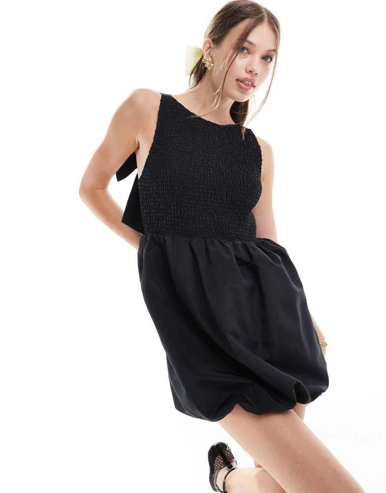 ASOS ASOS DESIGN mini bow back bubble hem dress in black 2