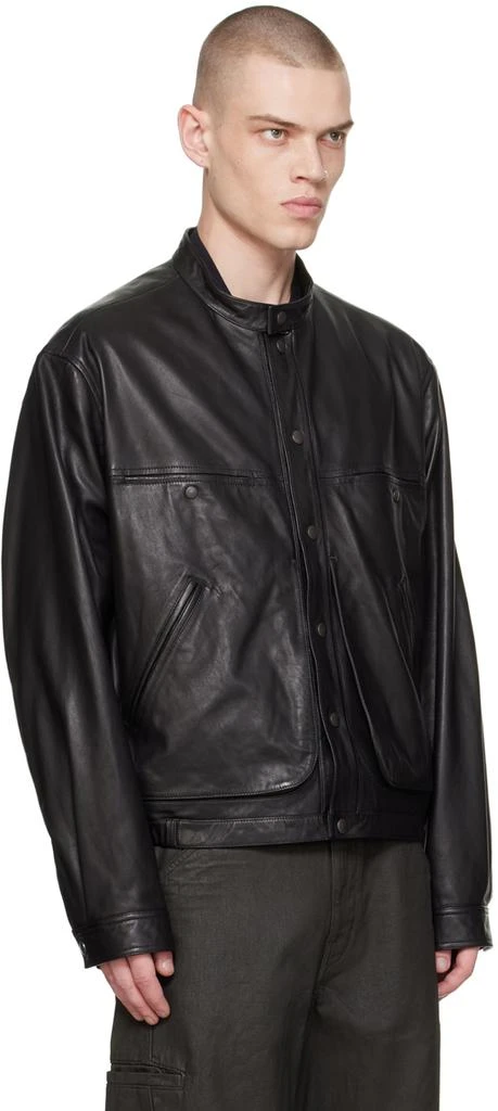 Lemaire Black Stand Collar Leather Jacket 2