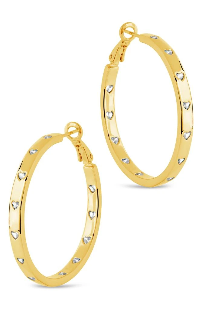 Sterling Forever Heart CZ Station Hoop Earrings 4