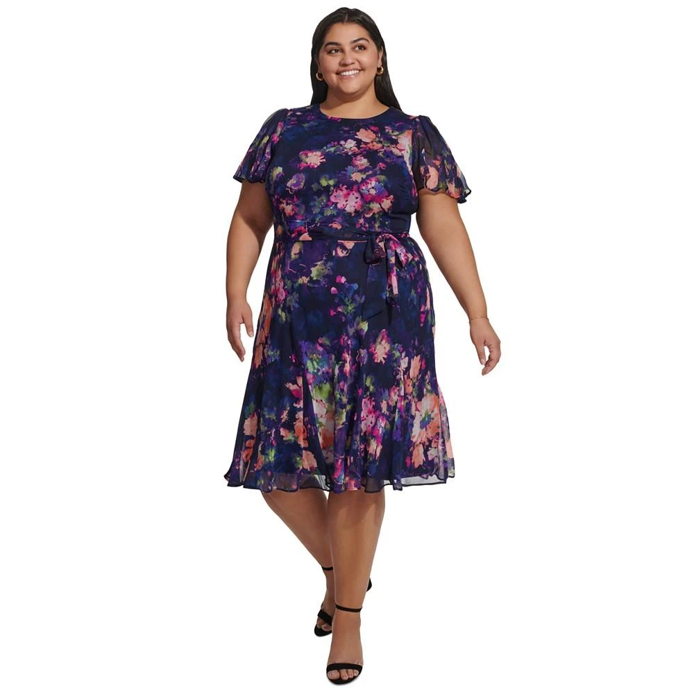 DKNY Plus Size Printed Godet Midi Dress 1