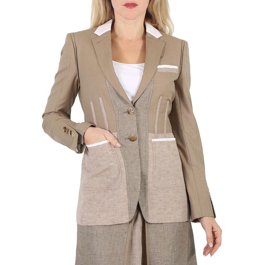 Burberry Ladies Pecan Melange Tape Detail Mix Media Blazer