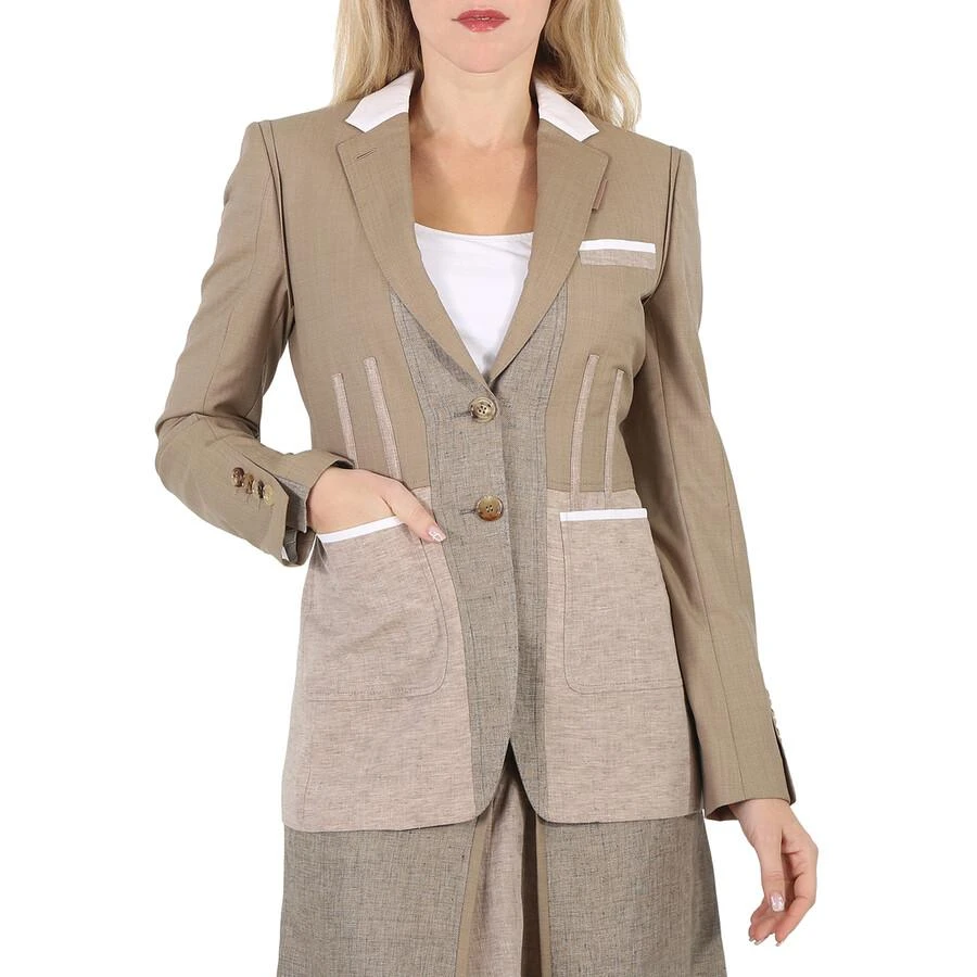 Burberry Ladies Pecan Melange Tape Detail Mix Media Blazer 1