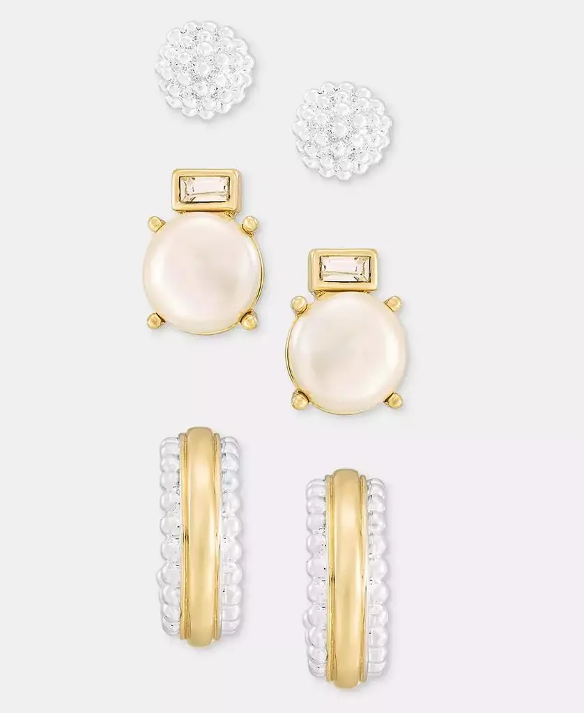 Anne Klein 3-Pc. Set Bead, Crystal & Imitation Pearl Earrings
