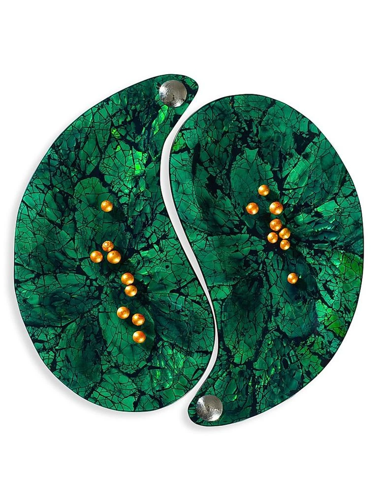 LADORADA Two-Piece Wood, Mother Of Pearl & German Silver Yin Yang Tray Set 1