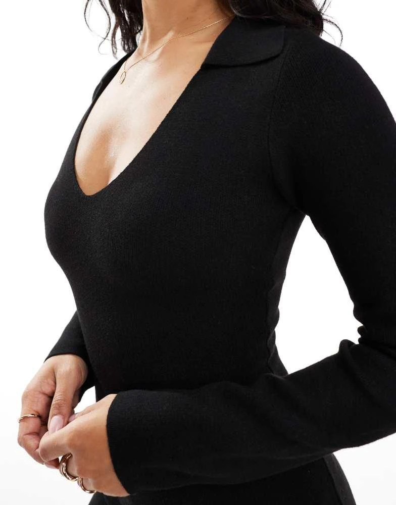 Bershka Bershka knitted polo mini dress in black 3