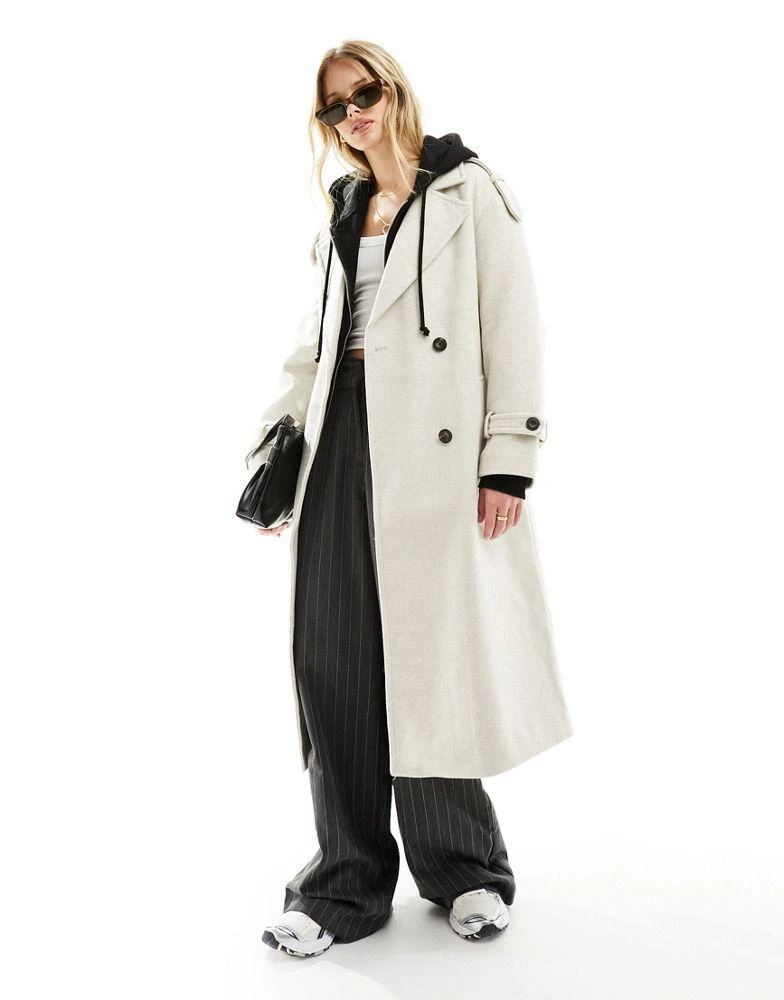 Bershka Bershka wool trench coat in stone 1