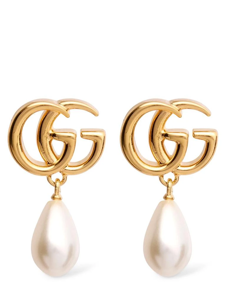 Gucci Gg Marmont Brass Pearl Drop Earrings 1