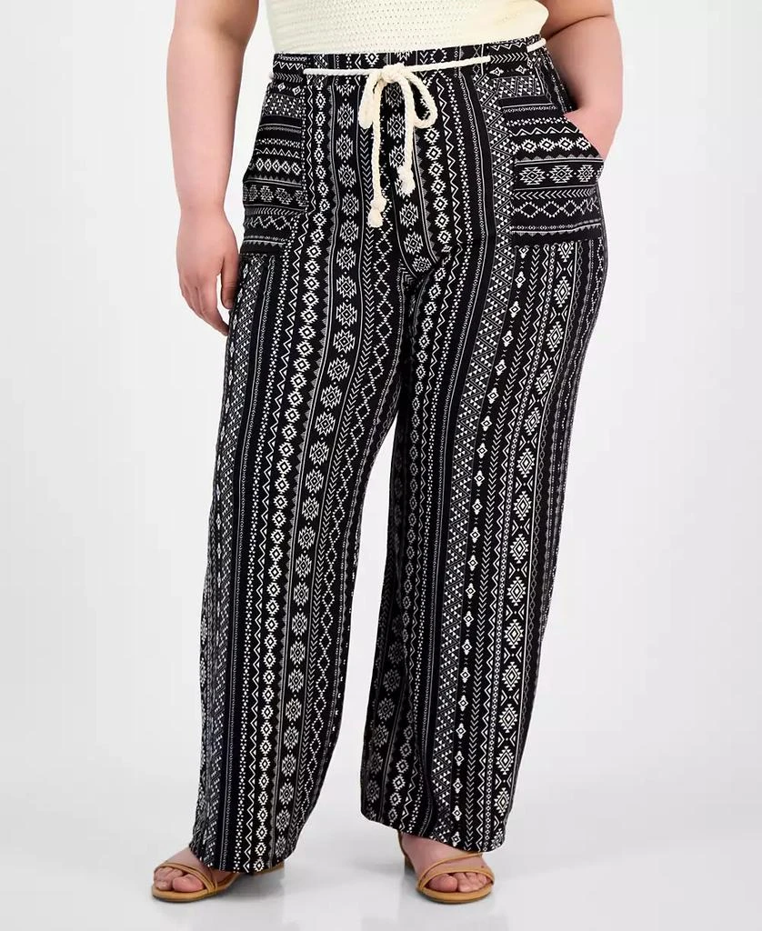 Derek Heart Trendy Plus Size Printed Rope-Belt Stretch Pants 2