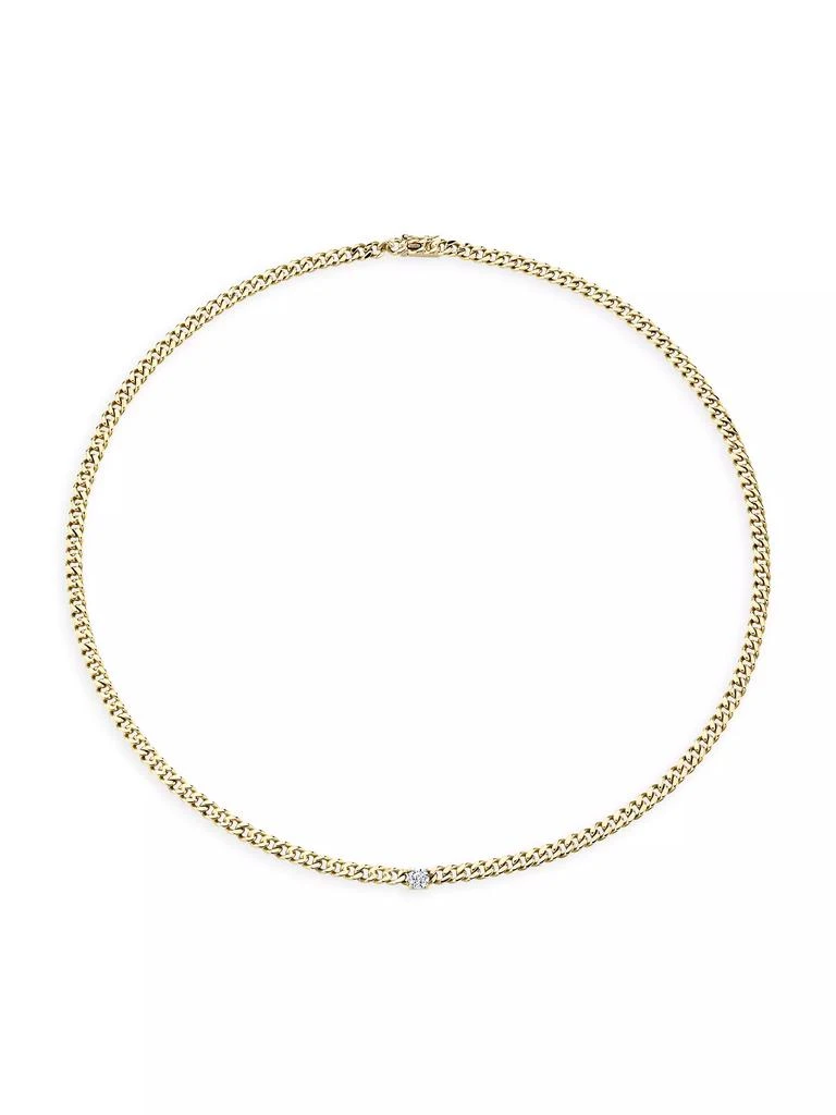 Anita Ko 18K Yellow Gold & Diamond Center Plain Cuban-Link Necklace 1