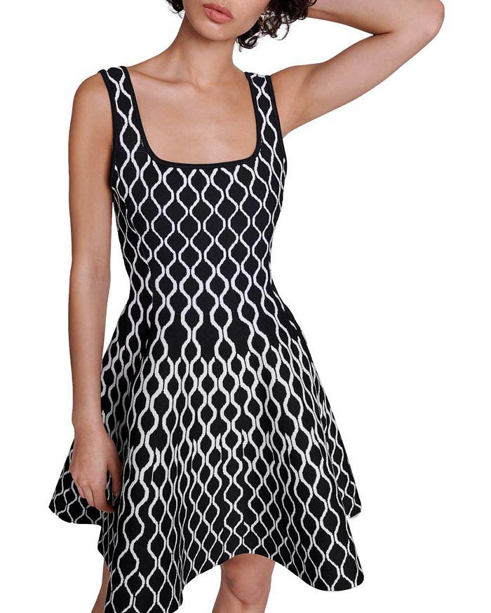 Maje Russel Graphic Knit Skater Dress