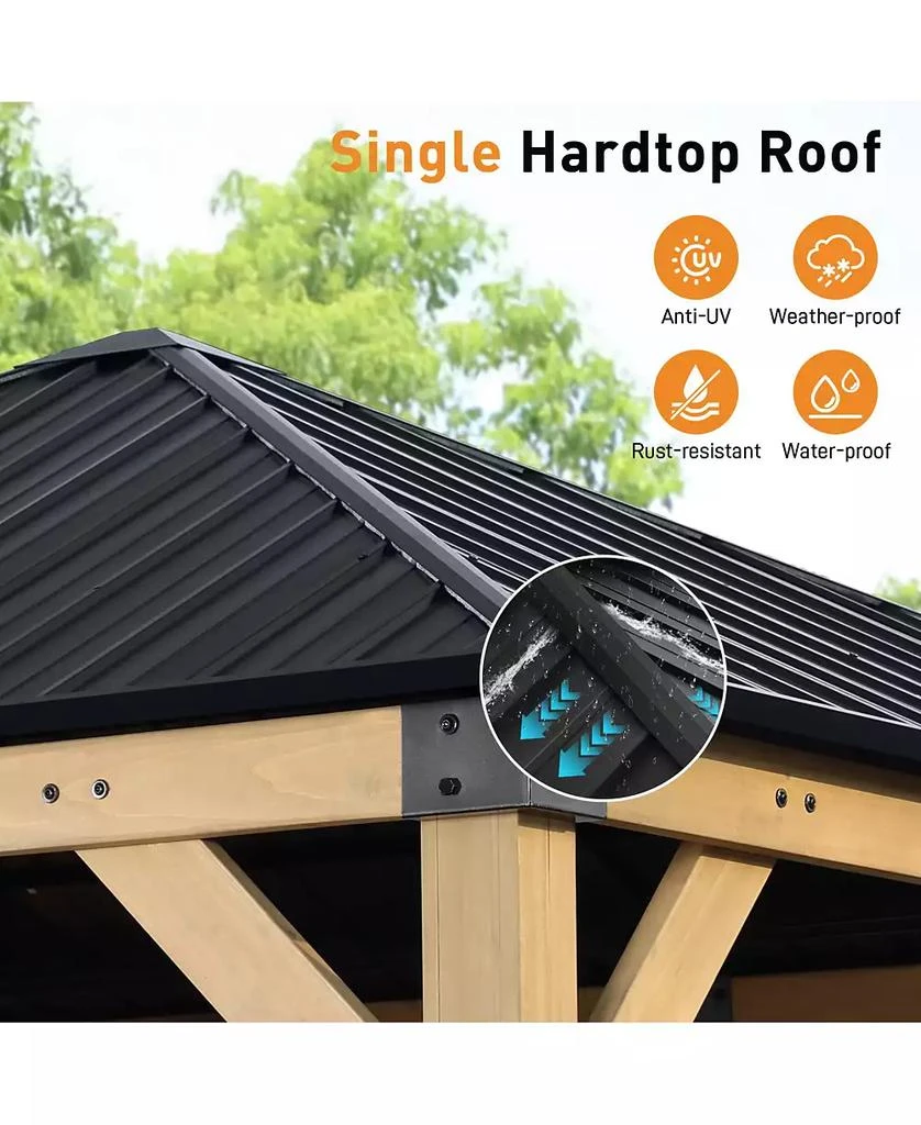Aoodor 10 x 10 ft Wooden Frame Gazebo with Galvanized Metal Hardtop Roof, Outdoor Patio Gazebo with Charging Socket 3