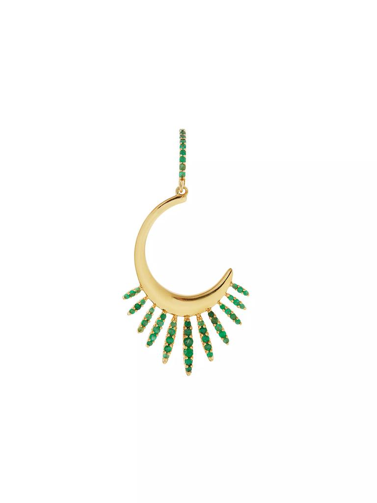 Ileana Makri Grass 18K Yellow Gold & Emerald Sunrise Leaves Hoop Earrings