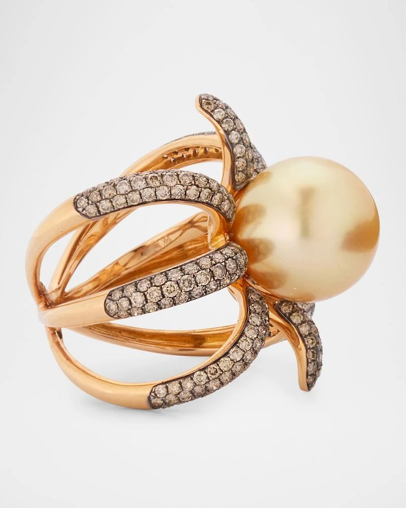 BELPEARL 18K Rose Gold South Sea Pearl and Diamond Ring, Size 7 4