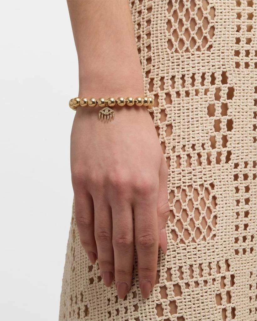 Sydney Evan Evil Eye Diamond Fringe Charm on Beaded 14K Yellow Gold Bracelet 2