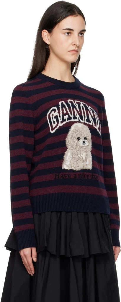Ganni Burgundy Graphic Wool Mix Poodle Stripe Sweater 2