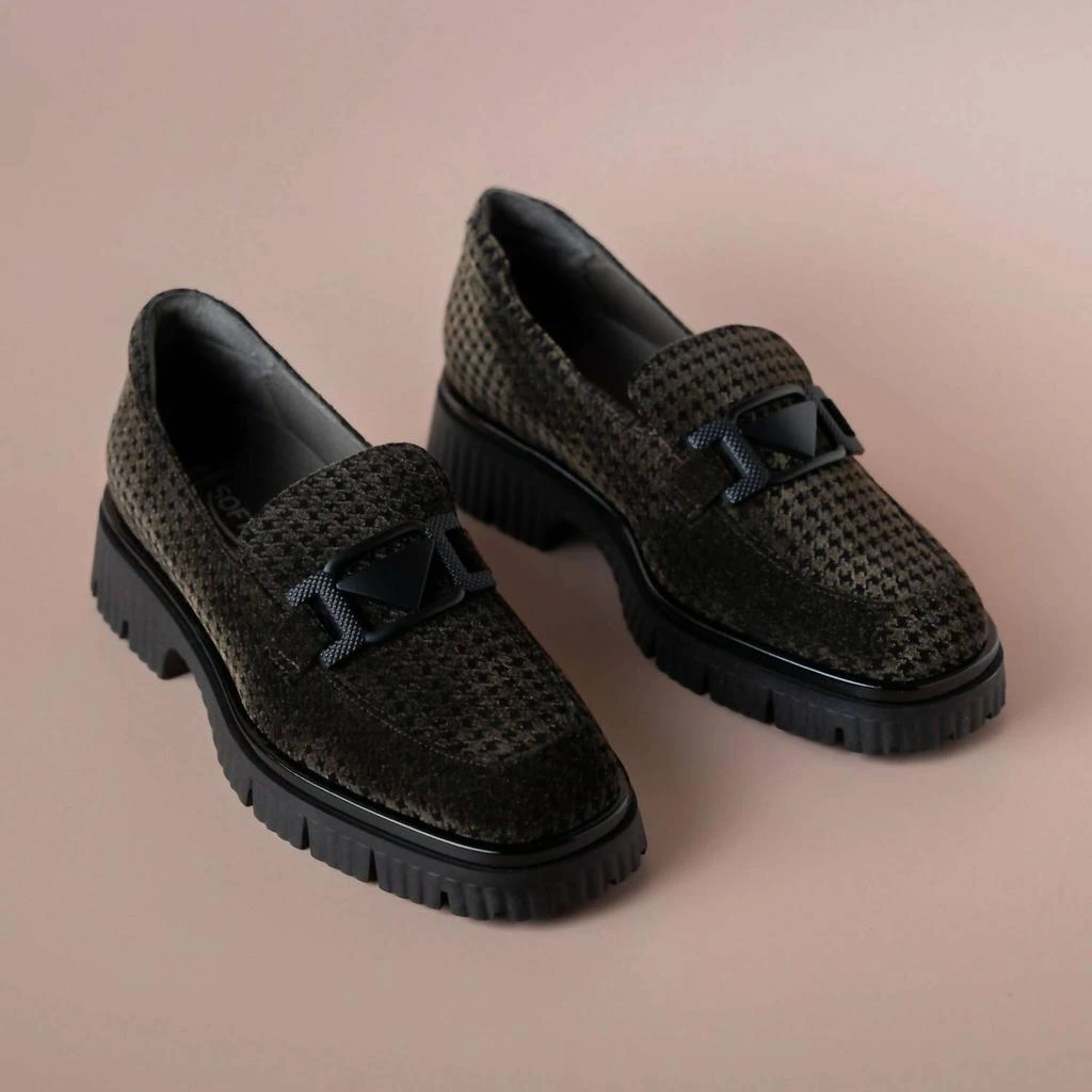 Softwaves Women's Varena Loafers In Black/brown Houndstooth 2