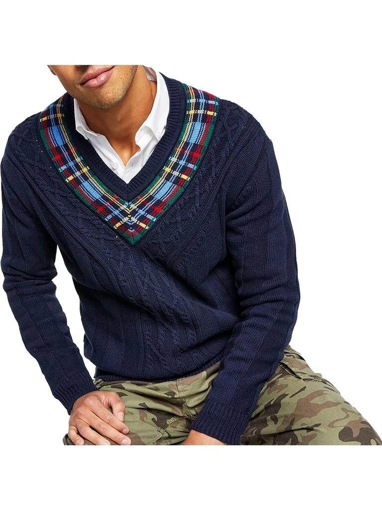 Nautica Mens Cable Knit V Neck Pullover Sweater 1