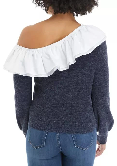 English Factory Factory Womens Ruffled Off The Shoulder Sweater 2