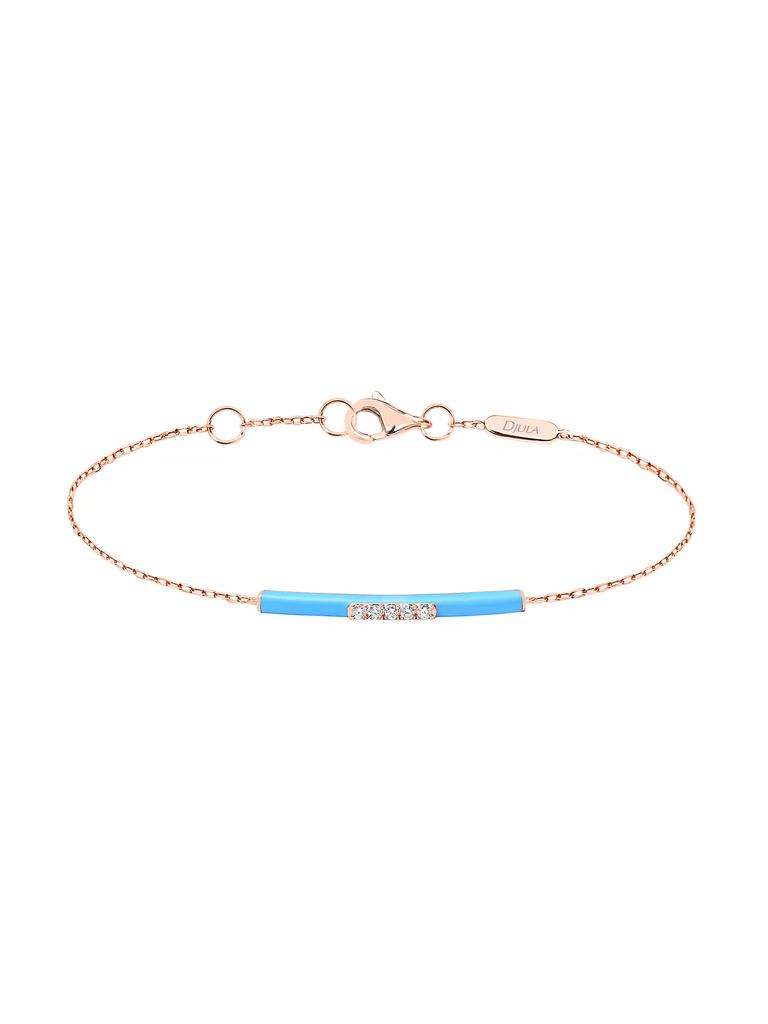 DJULA Marbella 14K Rose Gold, Light Blue Enamel, & Diamond Bar Charm Bracelet