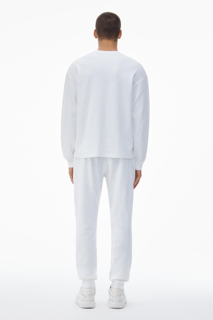 Shop Crystal Hotfix Crewneck Long-Sleeve Tee in Waffle Knit on