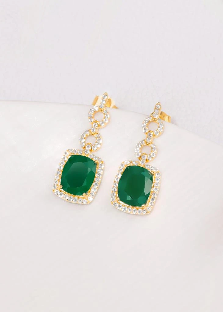Tiramisu 14K Gold Plated Over 925 Sterling Silver Green Onyx Halo Drop Earrings 3