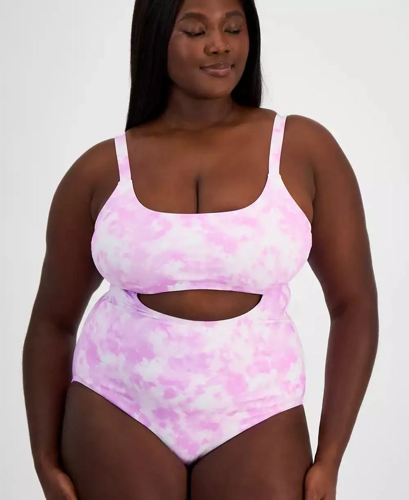 California Waves Trendy Plus Size Tie-Dye Cutout One-Piece Swimsuit, Created for Macy's 4