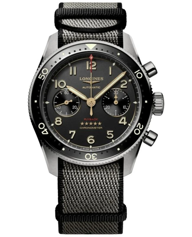 Longines Longines Spirit Flyback Titanium Automatic Black Dial Synthetic Strap Men's Watch L3.821.1.53.2 1