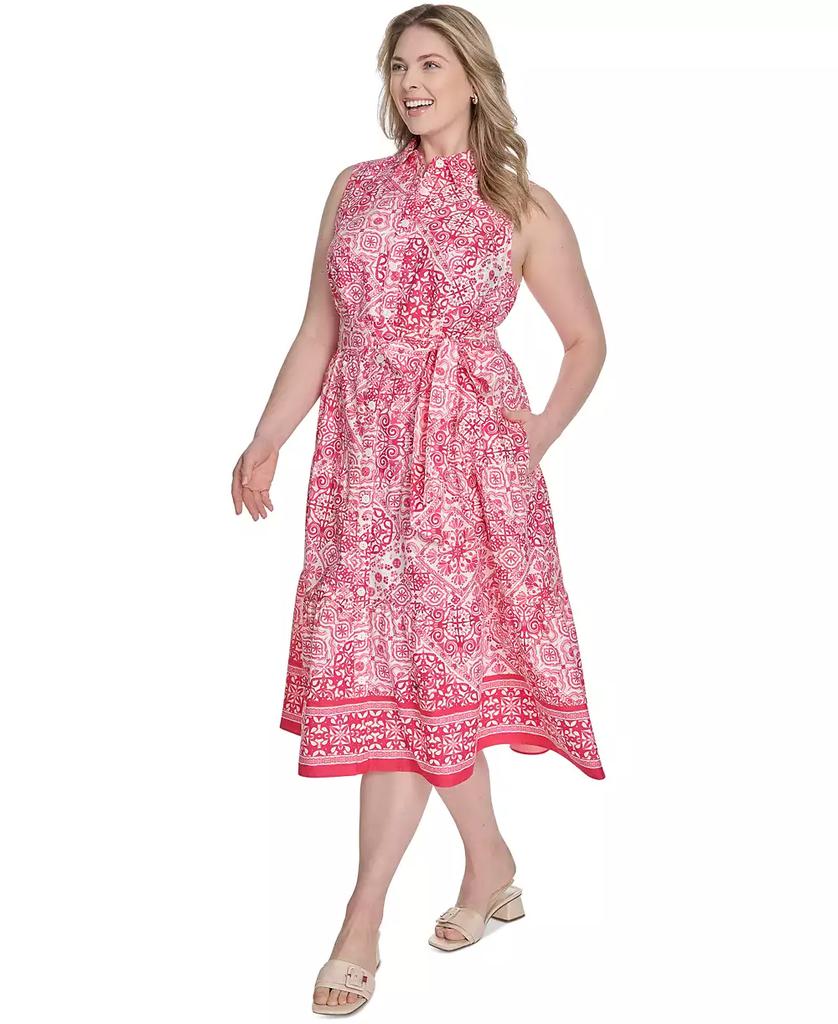 Jessica Howard Plus Size Printed Tie-Waist Sleeveless Midi Dress