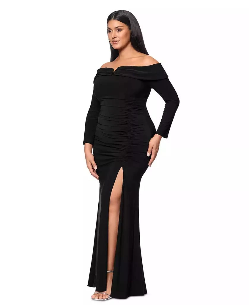 XSCAPE Plus Size Off-The-Shoulder Ruched Evening Gown 3