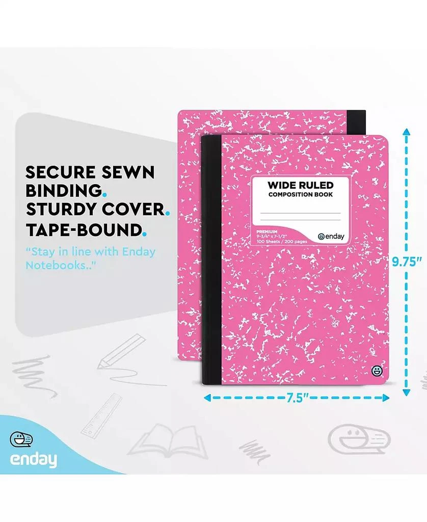 Enday Composition Notebooks Wide Ruled Paper, Colored Marble Composition Notebook Covers, 100 Sheets (200 pages) Composition Books, Wide Ruled, Pink -Red -Grey -Green – by (Colored wide-ruled, 4 Pack) 5