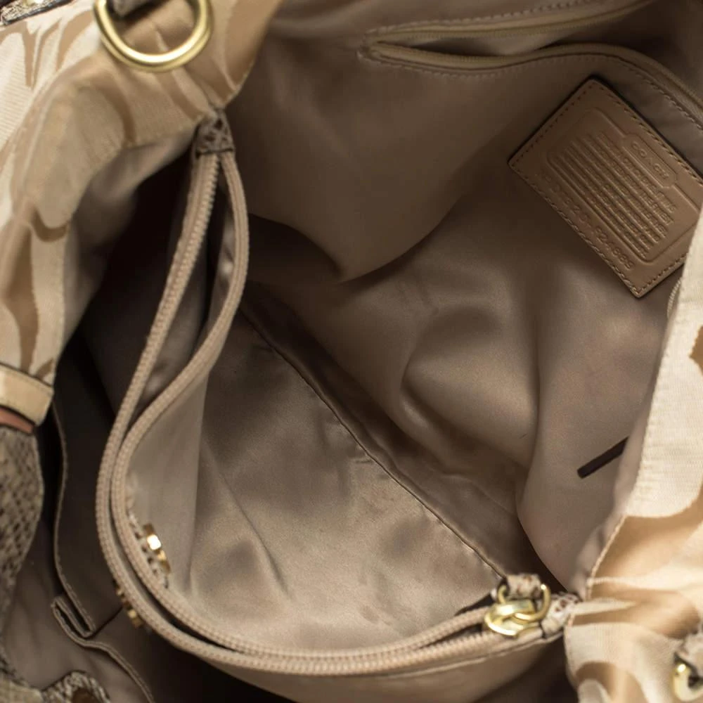 Coach Coach Beige Signature Canvas And Python Embossed Leather Ashley Tote 7