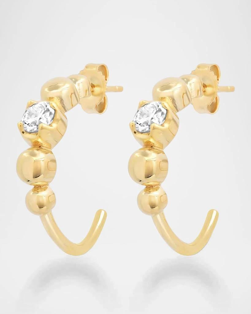 Jennifer Meyer 18K Yellow Gold Small Graduated Bezel and 1 Illusion Set Diamond Hoop Earrings 2