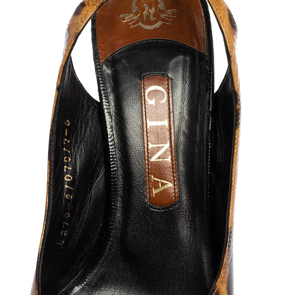 Gina Gina Brown/Black Leopard Print Patent Leather Peep Toe Platform Slingback Sandals Size 39 7