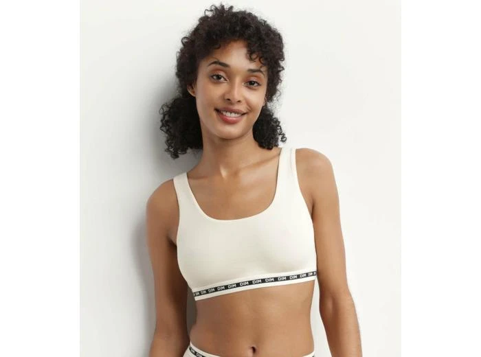 DIM Brassière crop top Beige sans armature en modal polyamide Dim Icons Seamless 1