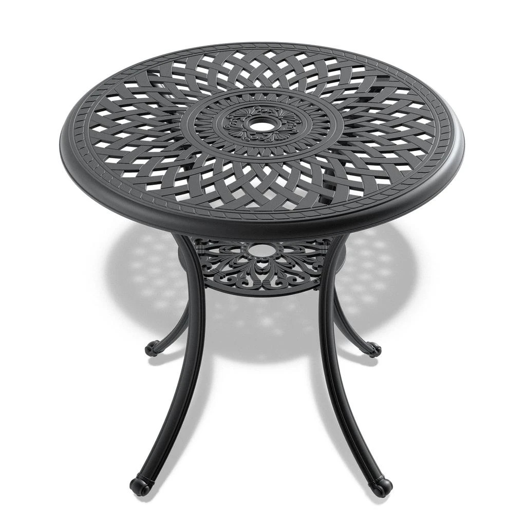 Streamdale Furniture Streamdale Ø30.71-inch Cast Aluminum Patio Dining Table With Black Frame and Umbrella Hole 2
