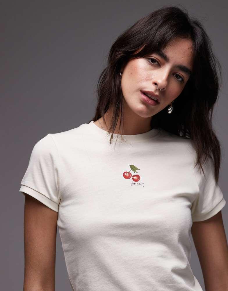 House Of Sunny House of Sunny Exclusive cherry motif baby t-shirt in cream