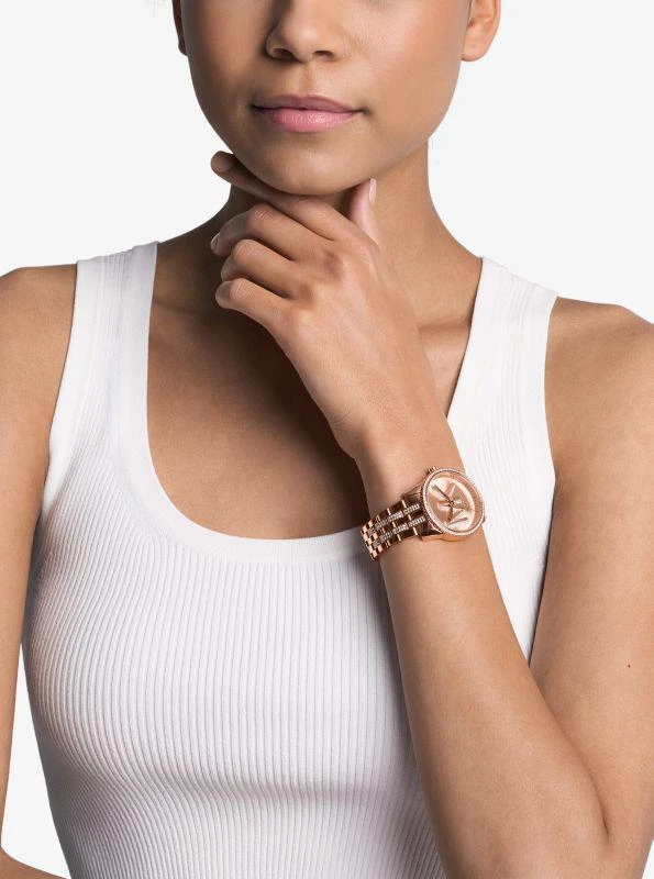 Michael Kors Mini Bryant Pavé Logo Rose Gold-Tone Watch  display picture 3