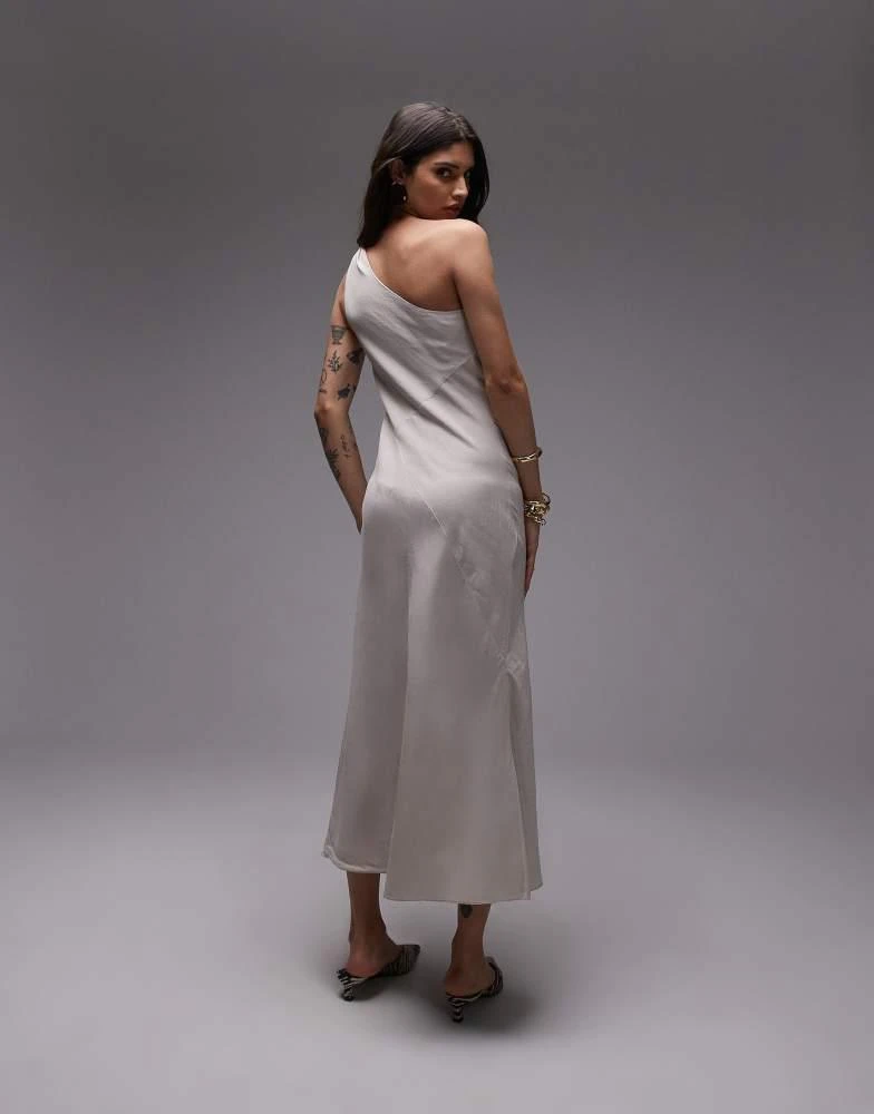 & Other Stories one shoulder linen midi dress with twisted strap detail in vintage White & Other Stories one shoulder linen midi dress with twisted strap detail in vintage White