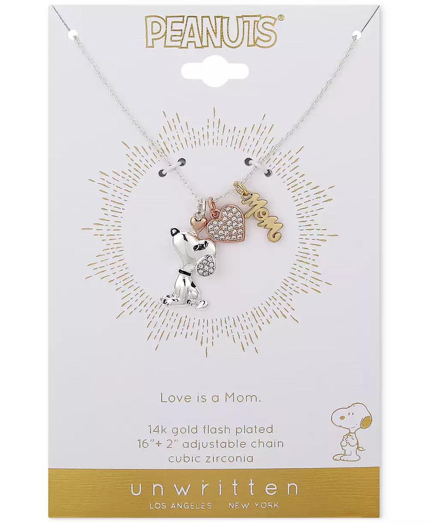 Peanuts Gold Flash Plated "Mom" Snoopy and Cubic Zirconia Heart Necklace, 16"+2" Extender