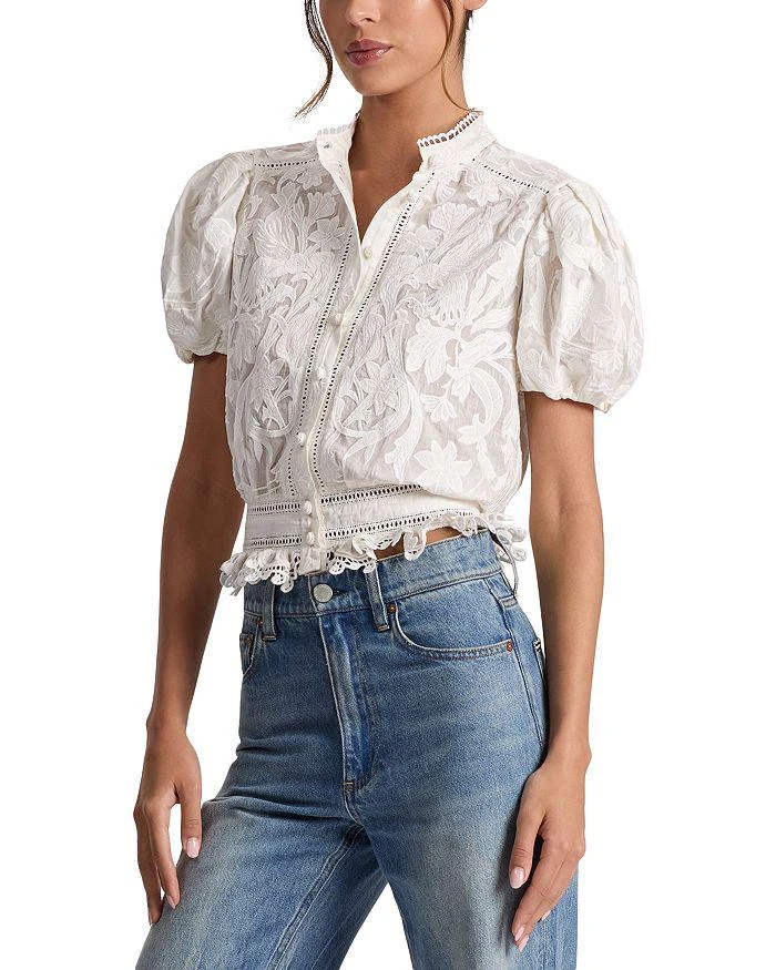 Alice + Olivia Loryn Embroidered Eyelet Puff Sleeve Top 4