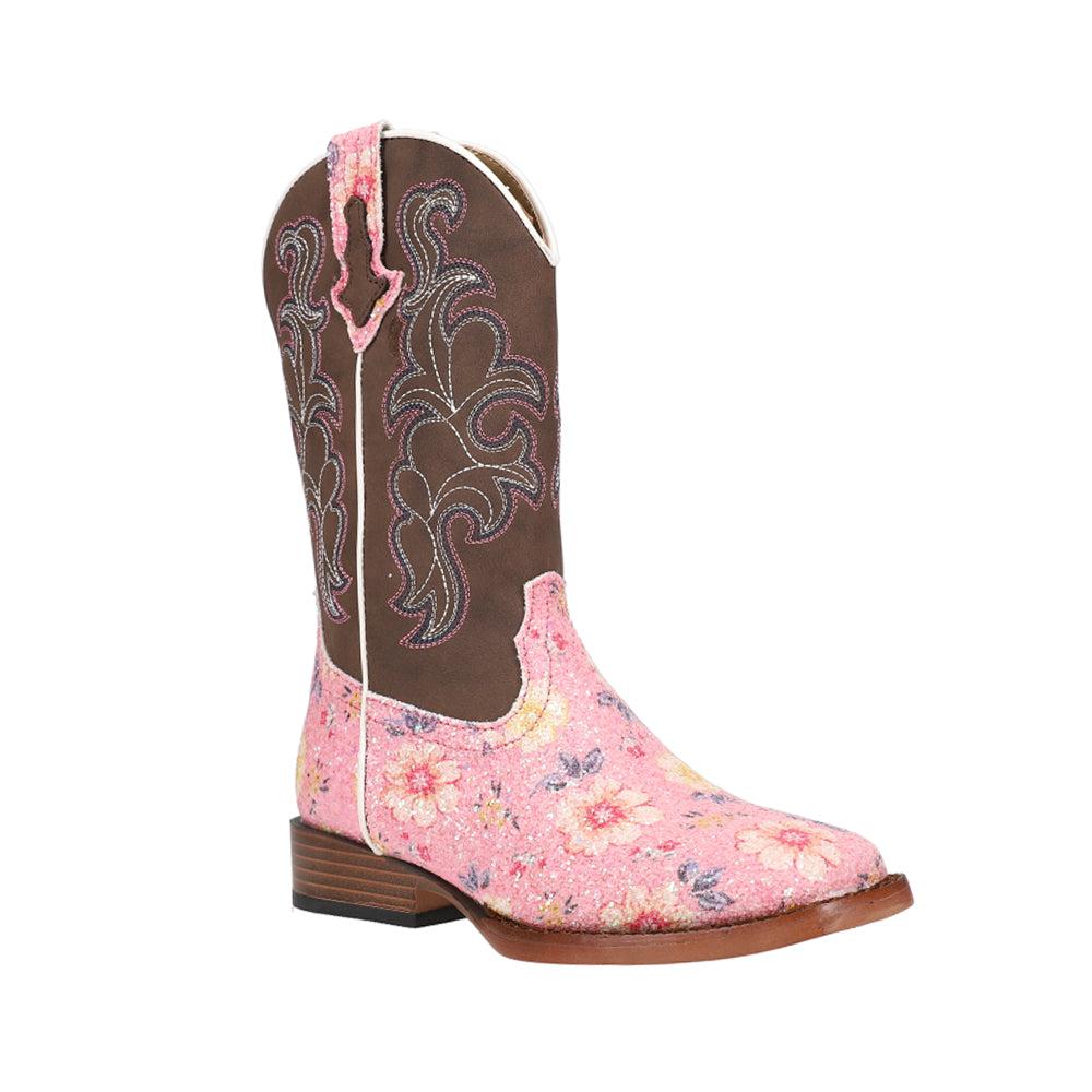 Roper Glitter Floral Square Toe Cowboy Boots (Little Kid)