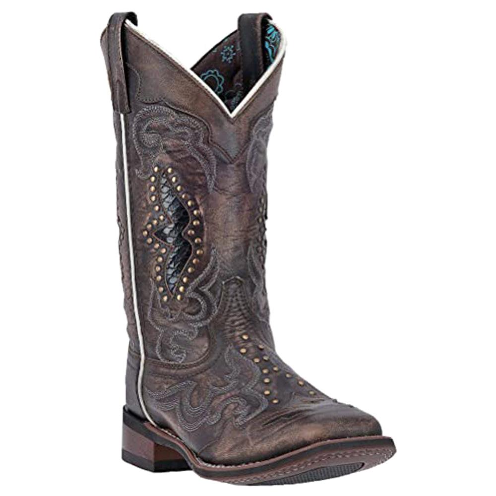 Laredo Spellbound Studded Tooled Inlay Embroidered Square Toe Cowboy Boots
