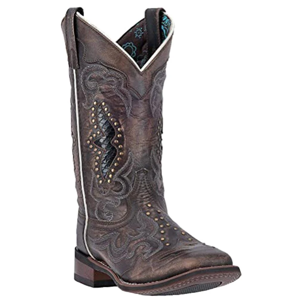Laredo Spellbound Studded Tooled Inlay Embroidered Square Toe Cowboy Boots 2
