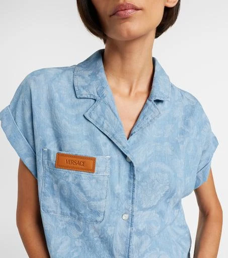 Versace Barocco cropped denim chambray shirt 4
